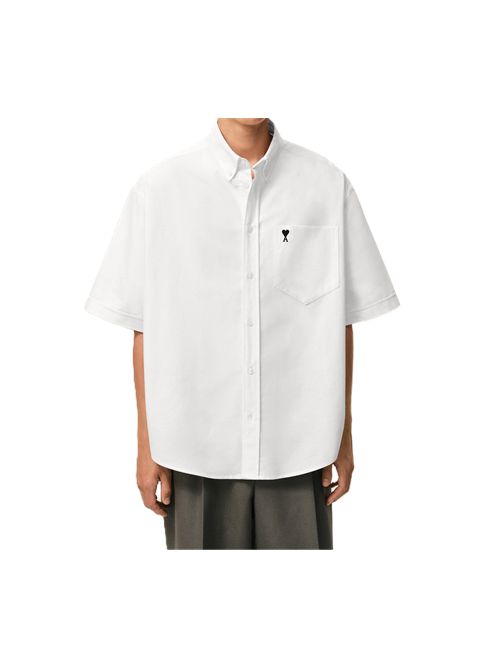 Camicia Boxi Ami de Coeur a maniche corte con bottoni in cotone Oxford. Ami Paris | HSH823.CO0031168 NATURAL WHITE